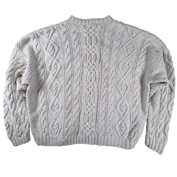 Vintage 80s Abercrombie Cable Knit Fisherman Sweater XL Ivory Oversized Big Tag - Picture 4 of 9